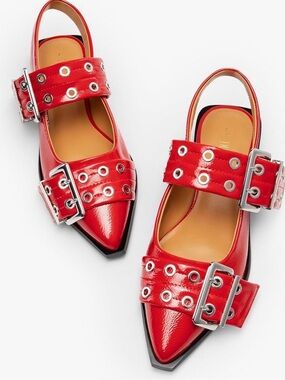 Dream Pairs Red Patent Pointed Slingback Mules with Buckle Straps